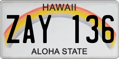 HI license plate ZAY136