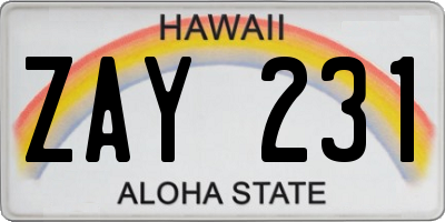 HI license plate ZAY231