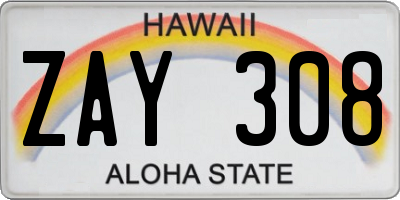 HI license plate ZAY308