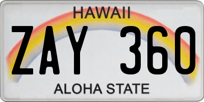 HI license plate ZAY360