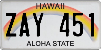 HI license plate ZAY451