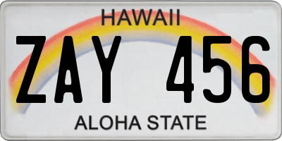 HI license plate ZAY456