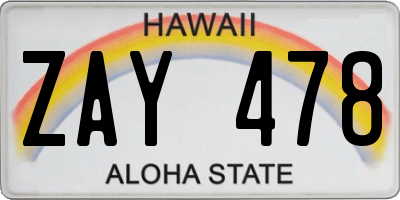 HI license plate ZAY478