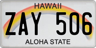 HI license plate ZAY506