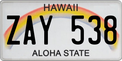 HI license plate ZAY538