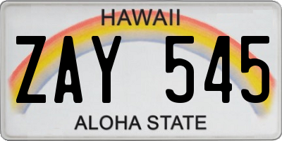 HI license plate ZAY545