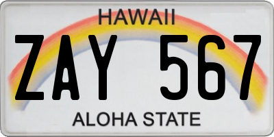 HI license plate ZAY567