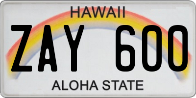 HI license plate ZAY600