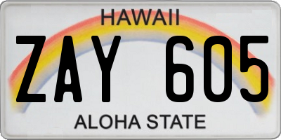 HI license plate ZAY605