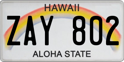 HI license plate ZAY802