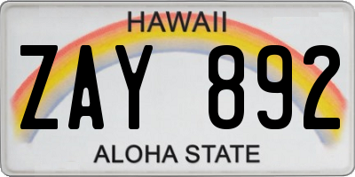 HI license plate ZAY892