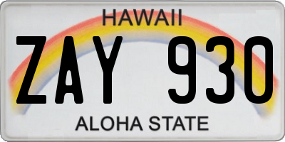HI license plate ZAY930