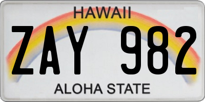 HI license plate ZAY982
