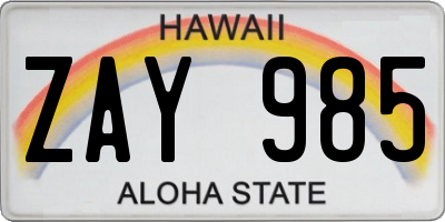 HI license plate ZAY985
