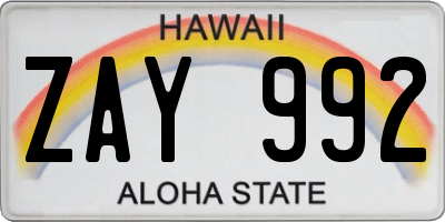 HI license plate ZAY992
