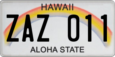 HI license plate ZAZ011