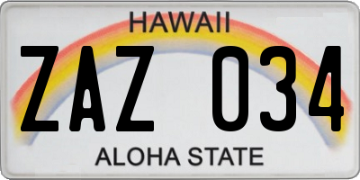 HI license plate ZAZ034