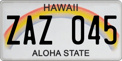 HI license plate ZAZ045