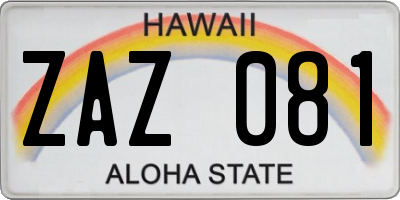 HI license plate ZAZ081