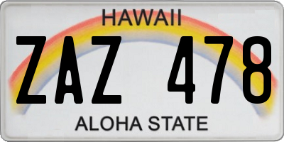 HI license plate ZAZ478