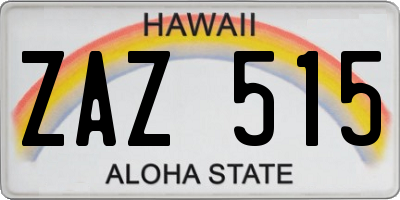 HI license plate ZAZ515