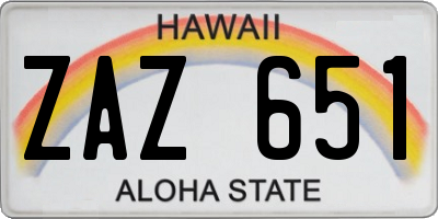 HI license plate ZAZ651