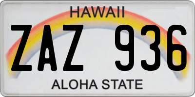 HI license plate ZAZ936