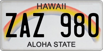 HI license plate ZAZ980