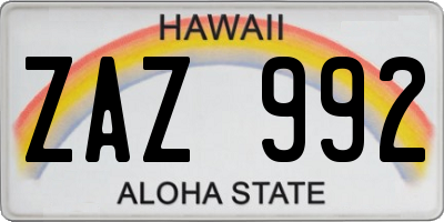 HI license plate ZAZ992
