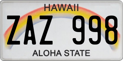 HI license plate ZAZ998