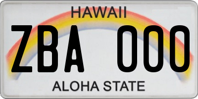 HI license plate ZBA000