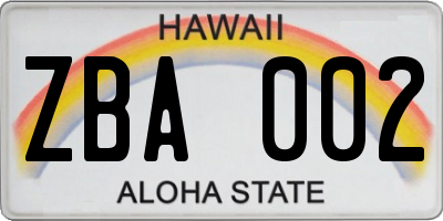 HI license plate ZBA002
