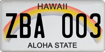 HI license plate ZBA003
