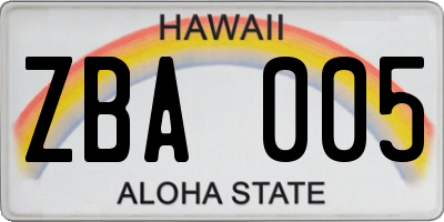 HI license plate ZBA005