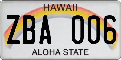 HI license plate ZBA006