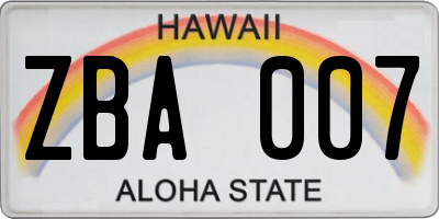HI license plate ZBA007