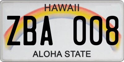 HI license plate ZBA008
