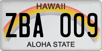 HI license plate ZBA009