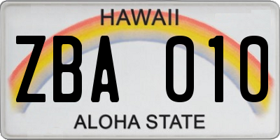 HI license plate ZBA010