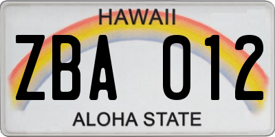 HI license plate ZBA012