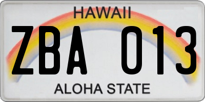 HI license plate ZBA013