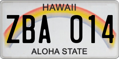 HI license plate ZBA014