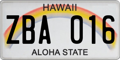 HI license plate ZBA016