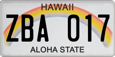 HI license plate ZBA017