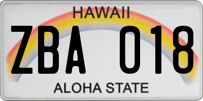 HI license plate ZBA018