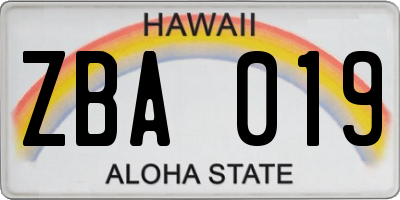 HI license plate ZBA019
