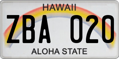 HI license plate ZBA020