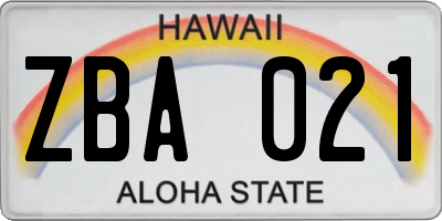 HI license plate ZBA021