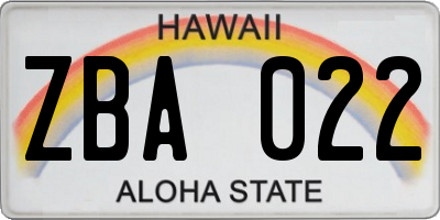 HI license plate ZBA022