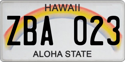 HI license plate ZBA023
